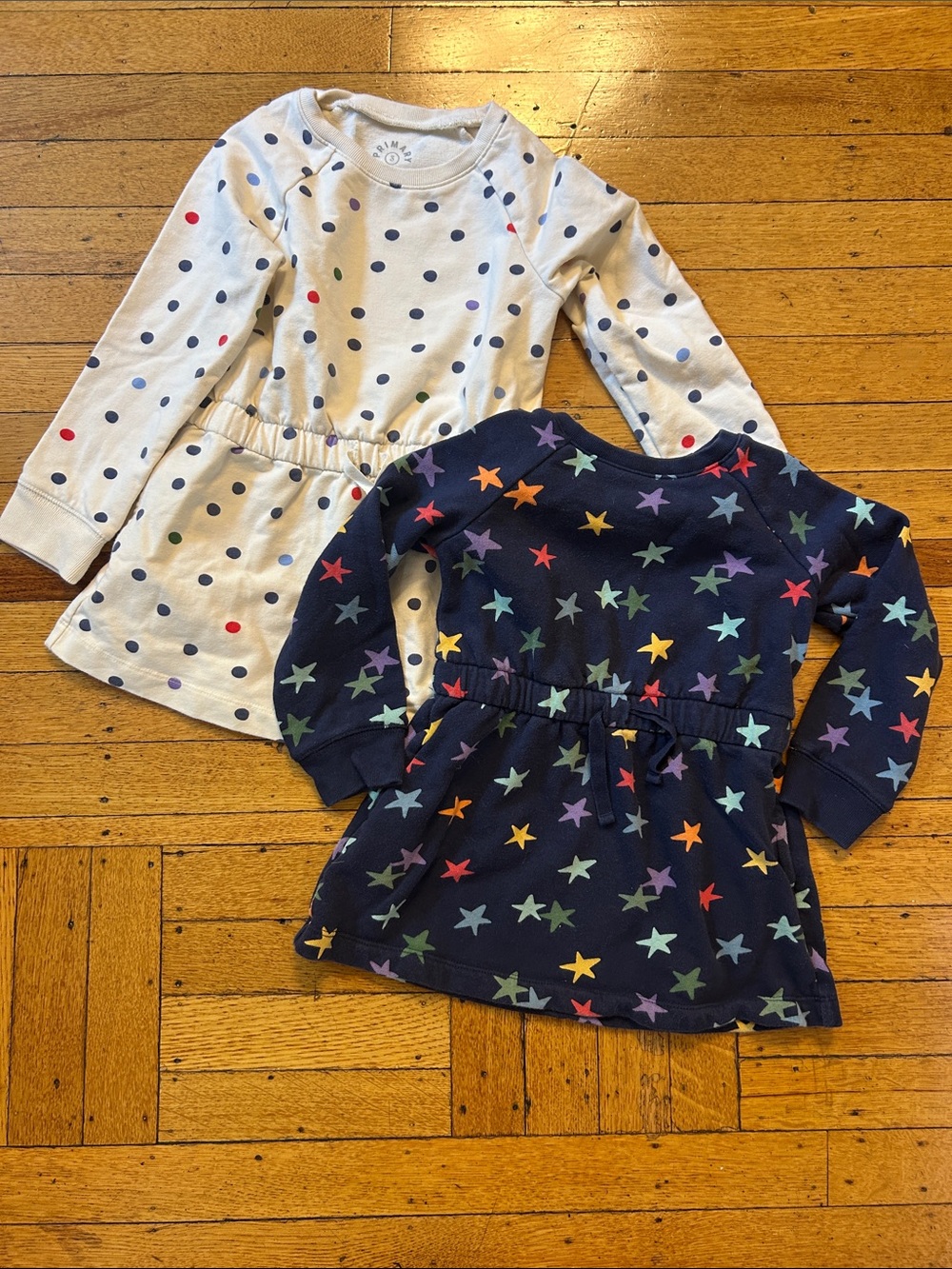 Primary Navy Star and White Polka Dot Sweatshirt Dress Duo